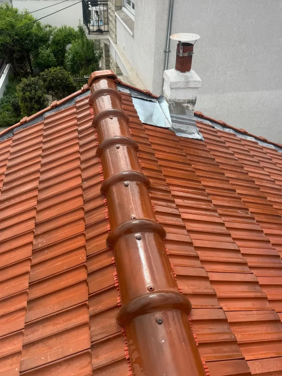 Toiture en tuiles démoussée et traitée à l'hydrofuge à Houilles (78) (après travaux)