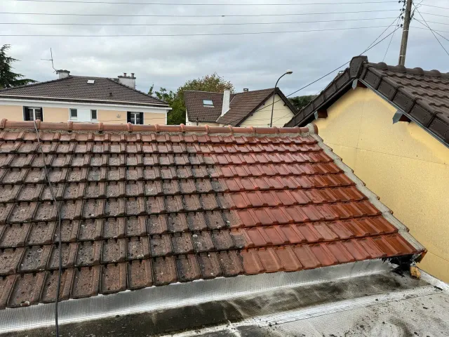 Démoussage d’une toiture en tuiles à Houilles (78)