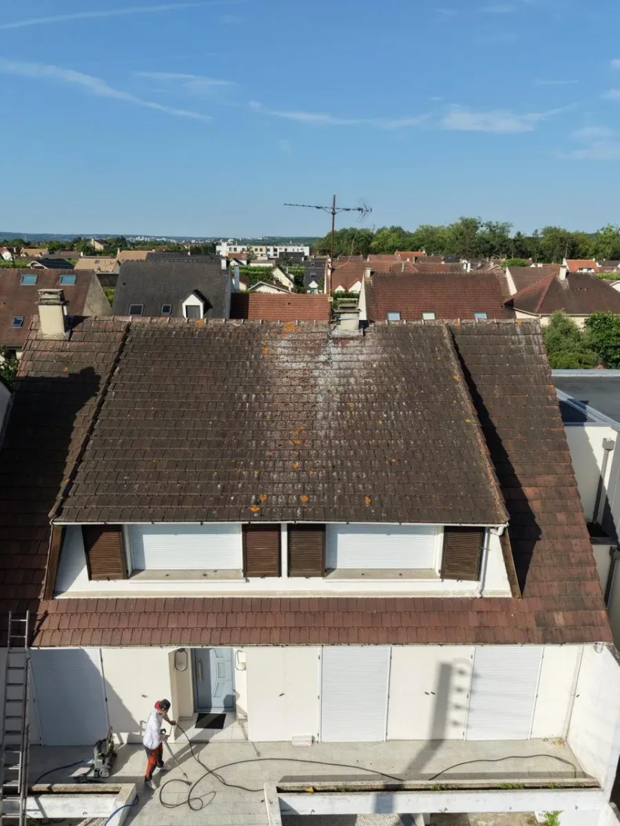 Démoussage et traitement hydrofuge d'une toiture en tuiles en Île-de-France (avant travaux)