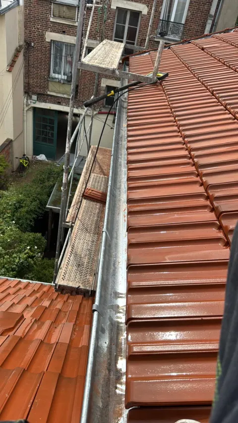 Nettoyage d’une gouttière en zinc avant l’hiver à Houilles (78)