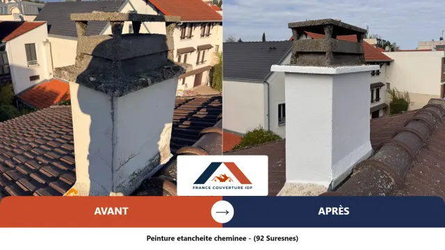 Peinture et étanchéité de cheminée à Suresnes (92), avant/après