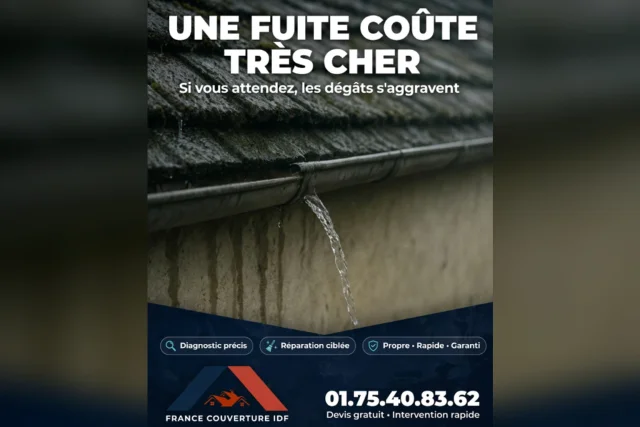 Fuite s’écoulant d’une gouttière : une fuite de toiture non traitée aggrave les dégâts, recherche de fuite à Houilles