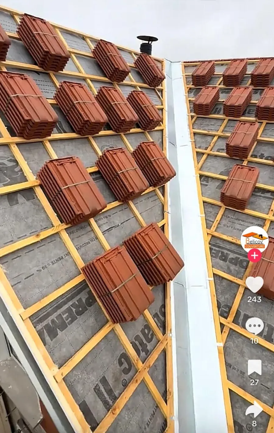 Toiture en tuiles et noue en zinc refaites à Houilles (78) (avant travaux)