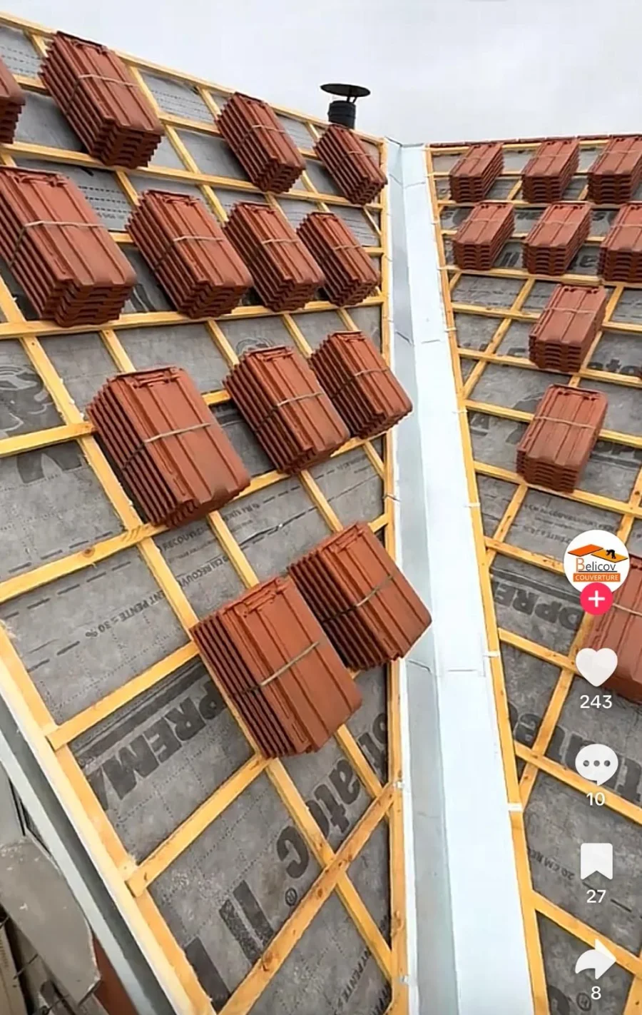 Toiture en tuiles et noue en zinc refaites à Houilles (78) (avant travaux)
